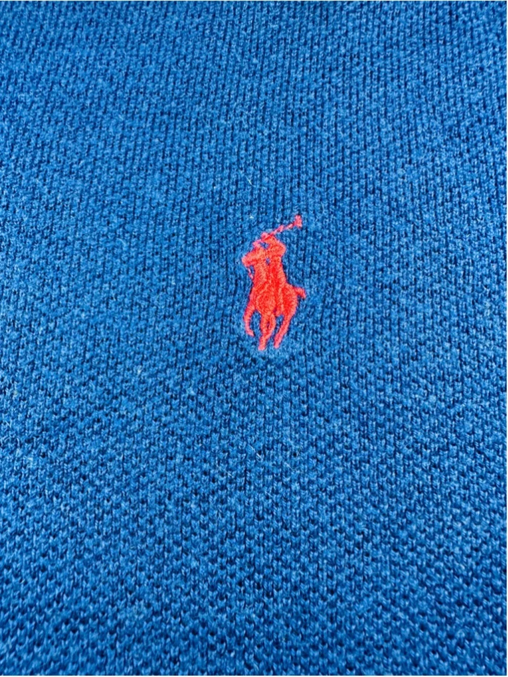 Vintage Polo Ralph Lauren Blue Cotton Cashmere V-Neck Sweater XL Red Pony